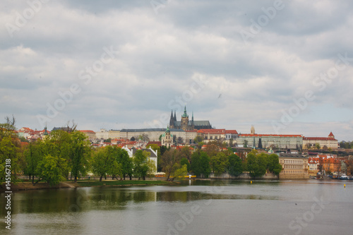 Czech Republic, Prague. View of castle with river Vltava