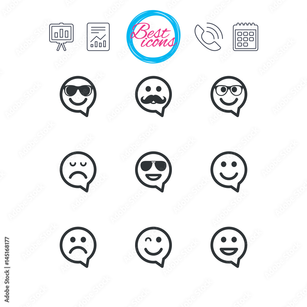 Smile icons. Sunglasses, mustache and laughing. Smile icons. Sunglasses, mustache and laughing.