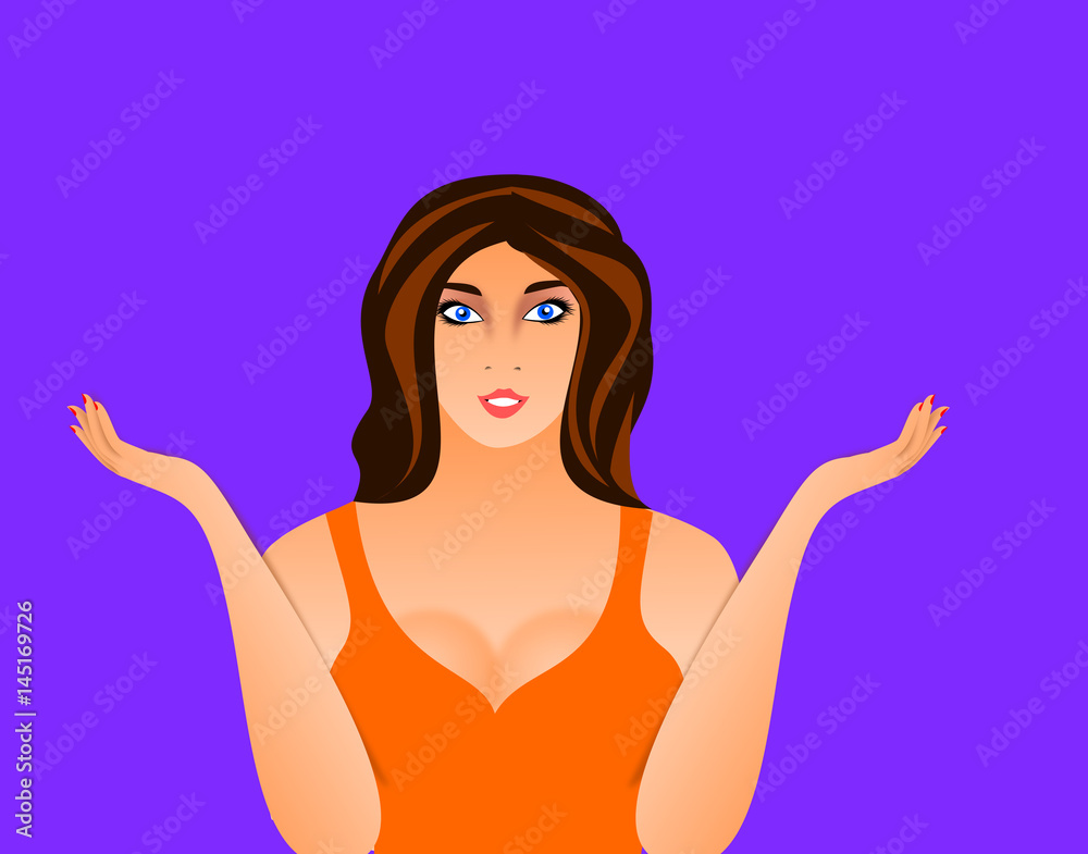 Pretty girl with brown hair with open arms Pretty girl with brown hair with open arms