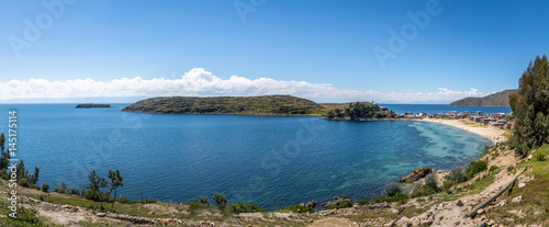 Panoramic view of Isla del Sol on Titicaca Lake - Bolivia