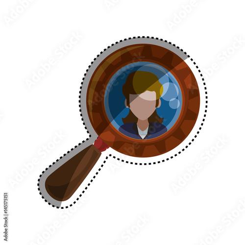 magnifying glass tool woman picture vector icon illustration