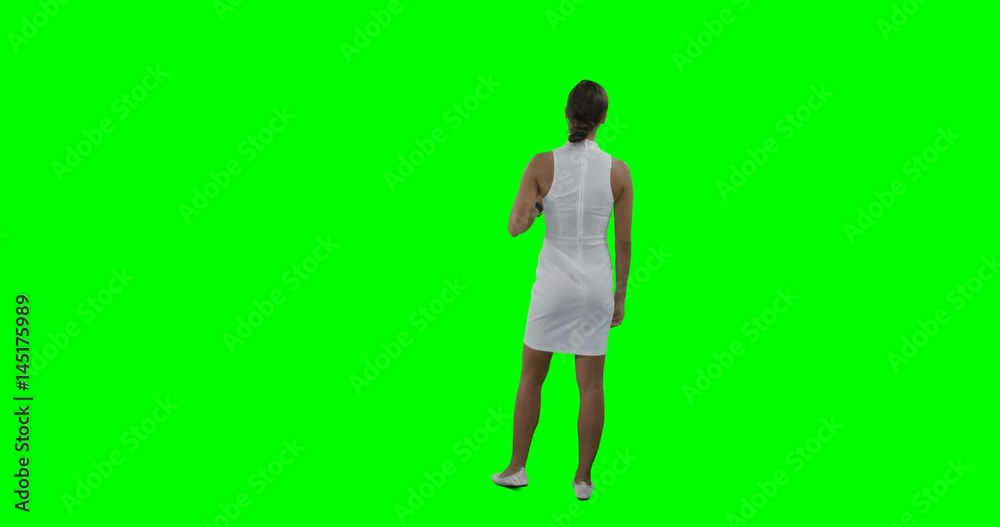 Rear view of businesswoman touching futuristic digital screen Rear view of businesswoman touching futuristic digital screen