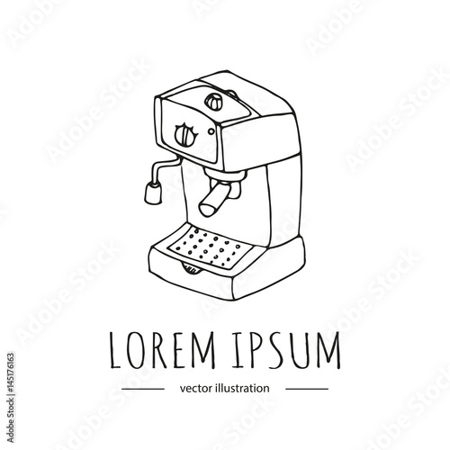 Hand drawn doodle Coffee machine icon Cartoon style Colorful Beverage making equipment Vector illustration doodle isolated on white background for cafe, coffee restaurant, menu, house appliance shops