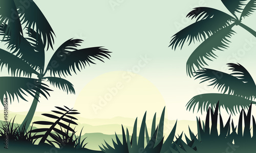 Silhouette of jungle with palm scenery