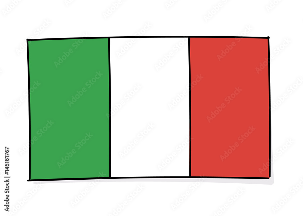 Italy flag icon. Vector doodle illustration
