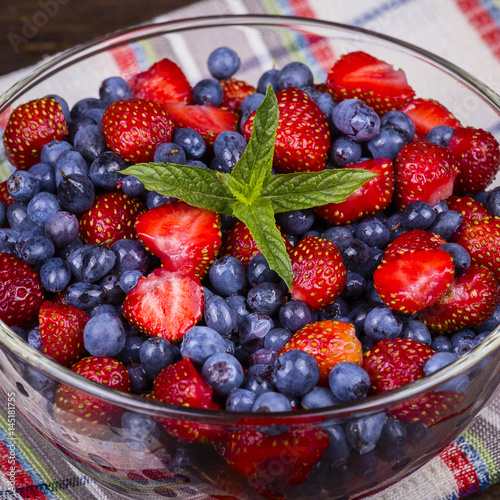 Fresh strawberries and blueberries   wild berry.
