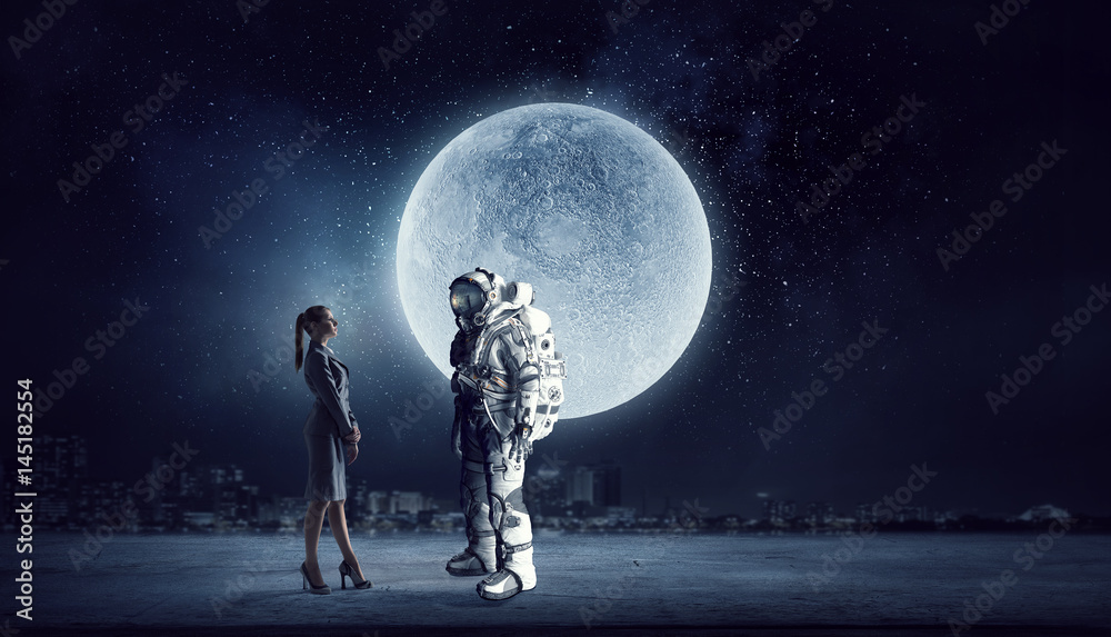 Obraz premium Scientists designing space suit. Mixed media . Mixed media