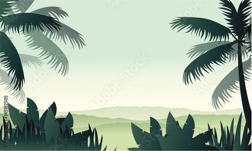 Silhouette palm on forest scenery