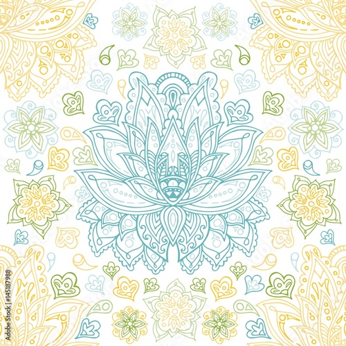 Vector illustration Indian hand drawn hamsa symbol. Coloring page in zentangle inspired style, isolated on white background. Hand drawn sketch for adult antistress coloring page, T-shirt