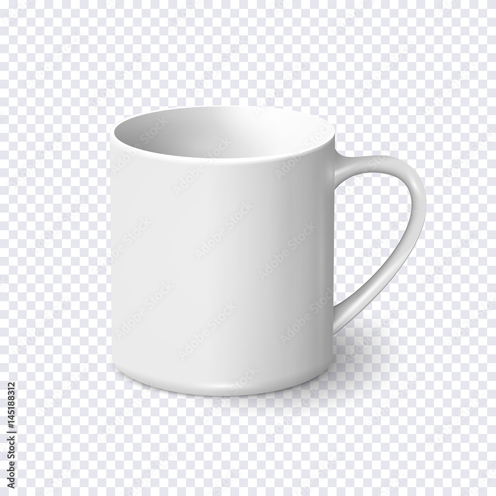 Realistic white coffee mug isolated on transparent background Stock Vector