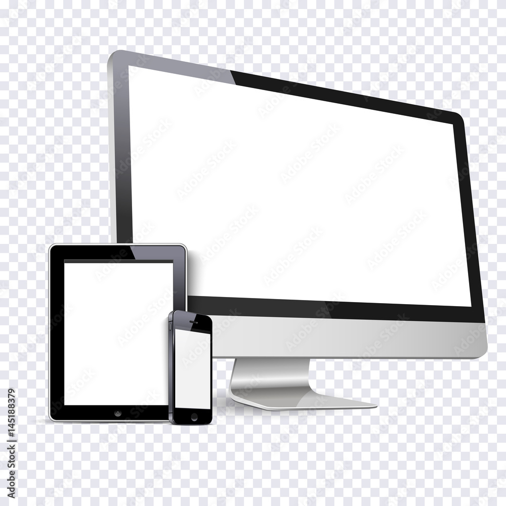 Vector set of Modern Digital devices on transparent background - obrazy, fototapety, plakaty 