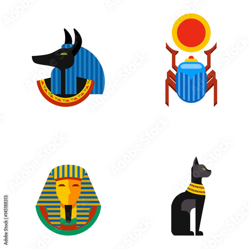 Set of vector flat design egypt travel icons culture ancient elements illustration.