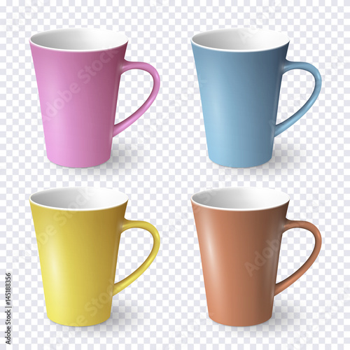 Set of color realistic coffee cups isolated