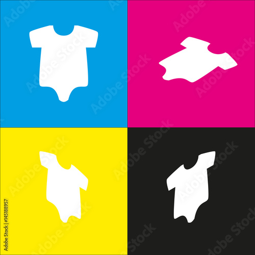 Baby cloth illustration. Vector. White icon with isometric projections on cyan, magenta, yellow and black backgrounds.