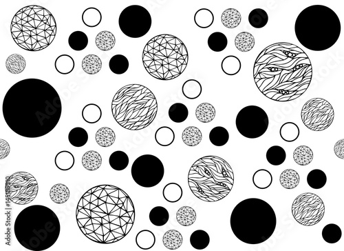 Seamless vector pattern with hand-drawn circles texture. Abstract black circles on white background. Monochrome creative illustration.