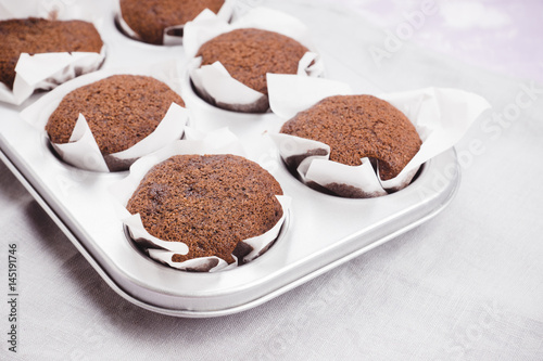 Wallpaper Mural Chocolate muffins on the rustic background. Selective focus. Torontodigital.ca