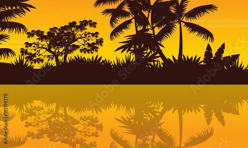 River scenery on jungle scenery silhouette