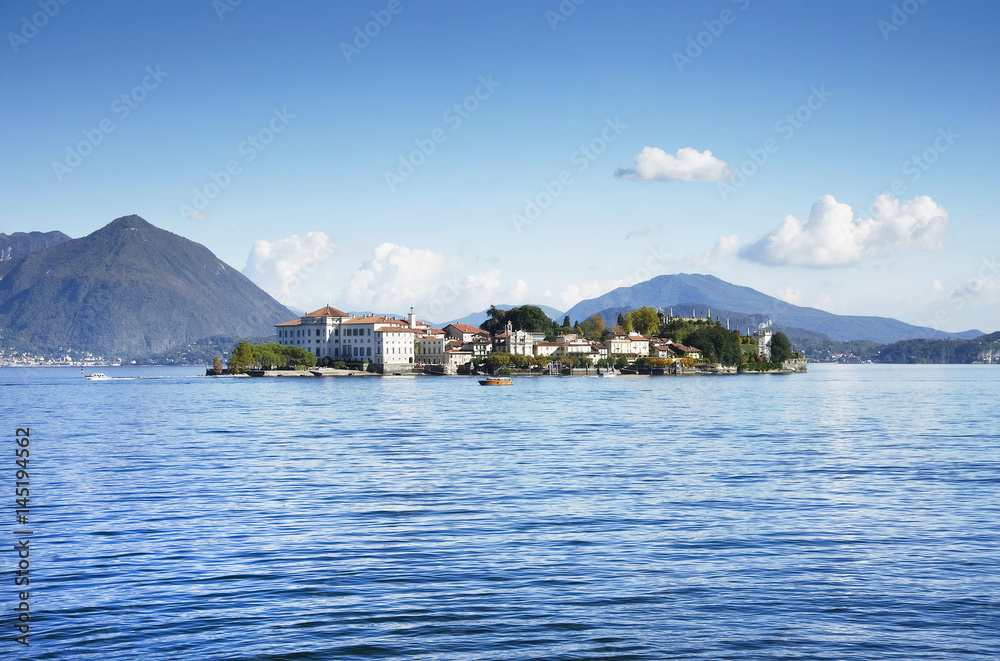Isola Bella seen from the shore of the Lake Maggiore from Stresa town. Italy, Europe