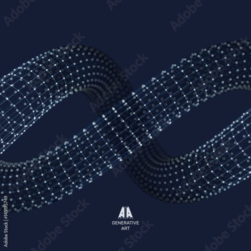 Spiral. 3d Vector Illustration. Wireframe Connection Structure. Abstract Dynamic Background.