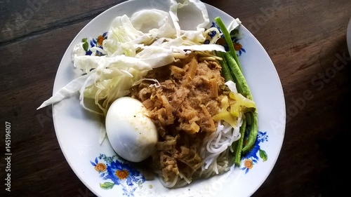 Mohinga, Noodles made of banana, local cuisine Sangkhlaburi Kanchanaburi ,thailand  photo