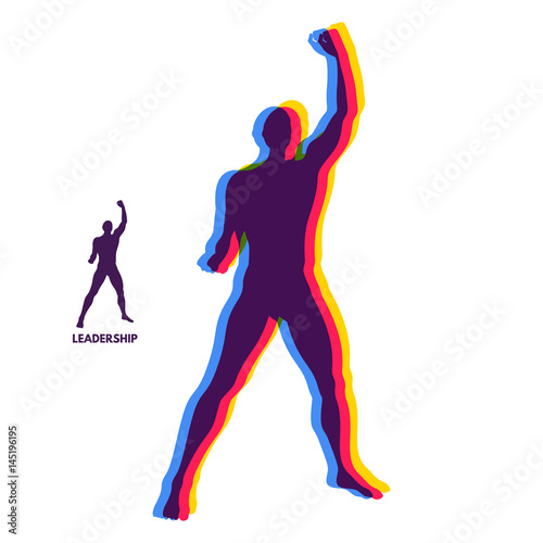Leadership concept. Standing Man. Human with arm up. Silhouette for sport championship. The victory celebration. Vector Illustration.
