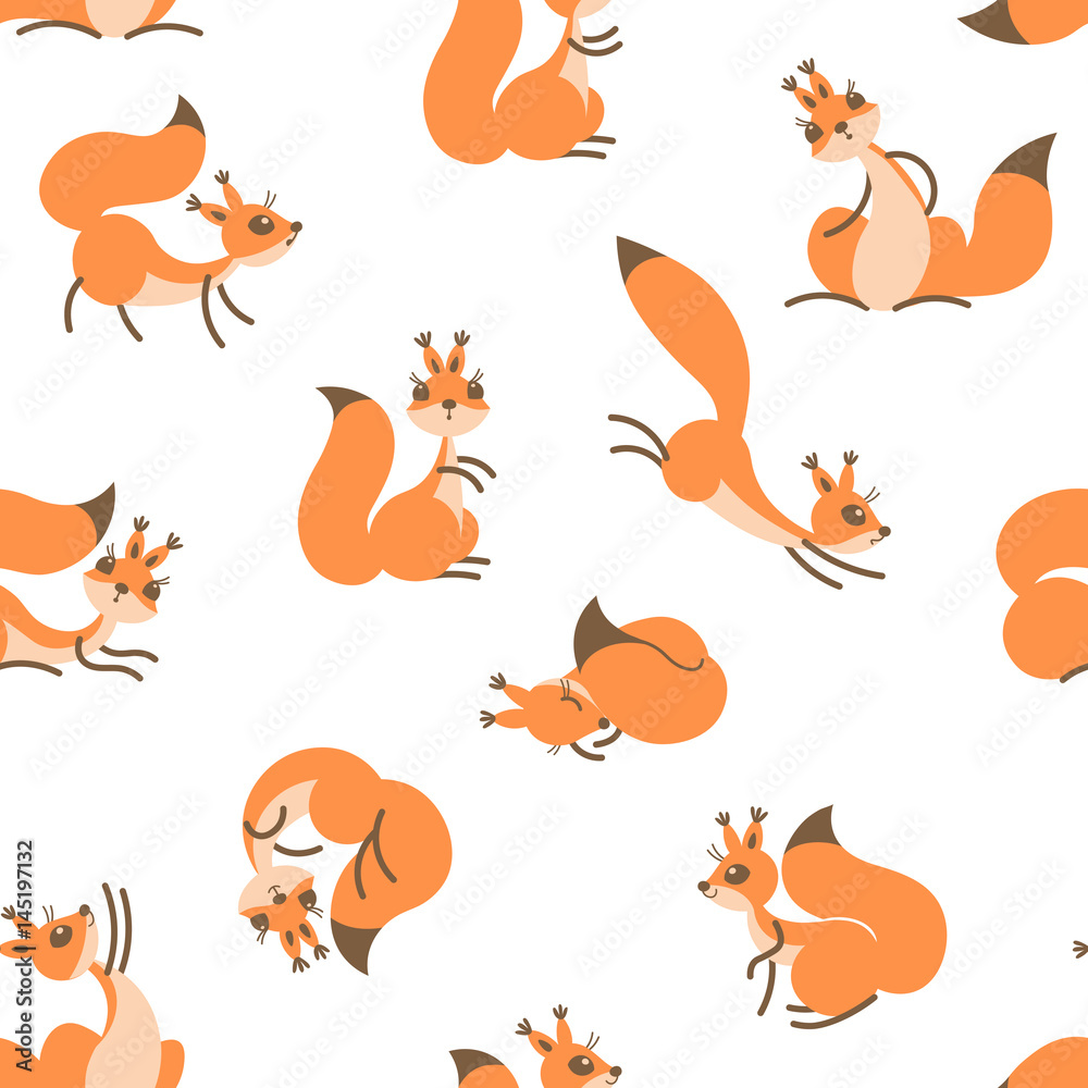 Little cute squirrels. Seamless pattern for gift wrapping, wallpaper, childrens room or clothing.