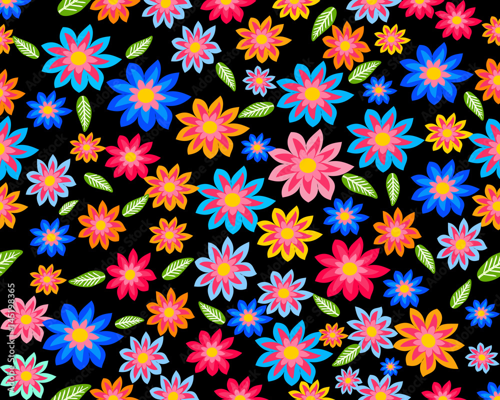 Colorful Spring flower filling the frame on black background Colorful Spring flower filling the frame on black background