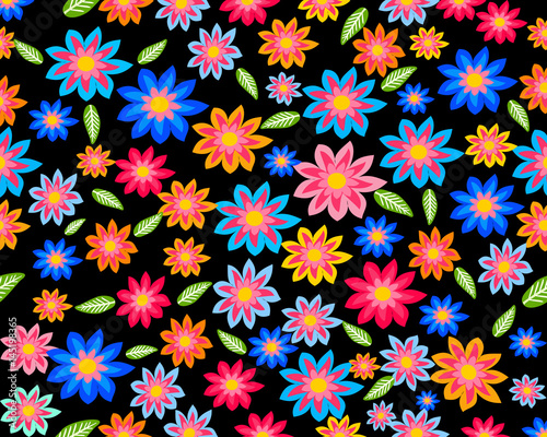 Colorful Spring flower filling the frame on black background