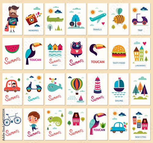 Summer travel collection of tags, symbols and elements
