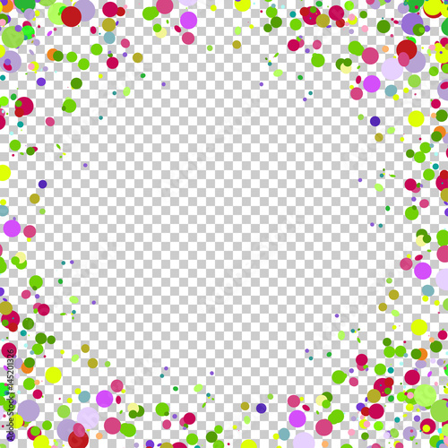 Abstract background with falling multicolored confetti. Empty space for text. Background for holiday cards, greetings.