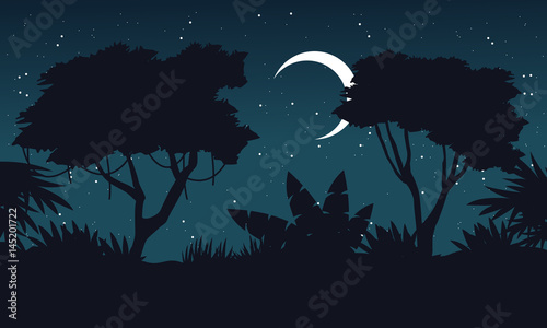 At night jungle scenery silhouette theme