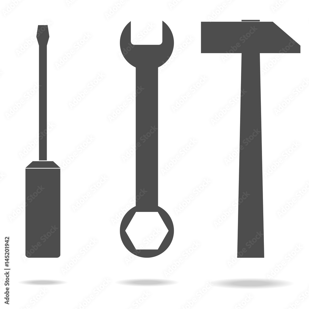 Set of tools. Screwdriver, hammer, wrench Set of tools. Screwdriver, hammer, wrench