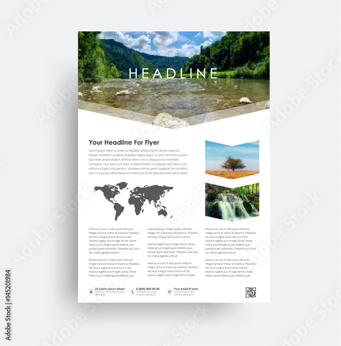 Design flyer A4. Universal brochure for advertising business, travel, food and more.