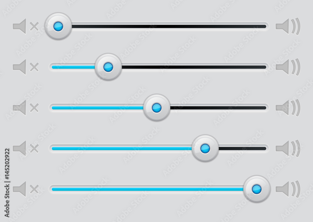 Volume slider. Blue and gray interface element Volume slider. Blue and gray interface element