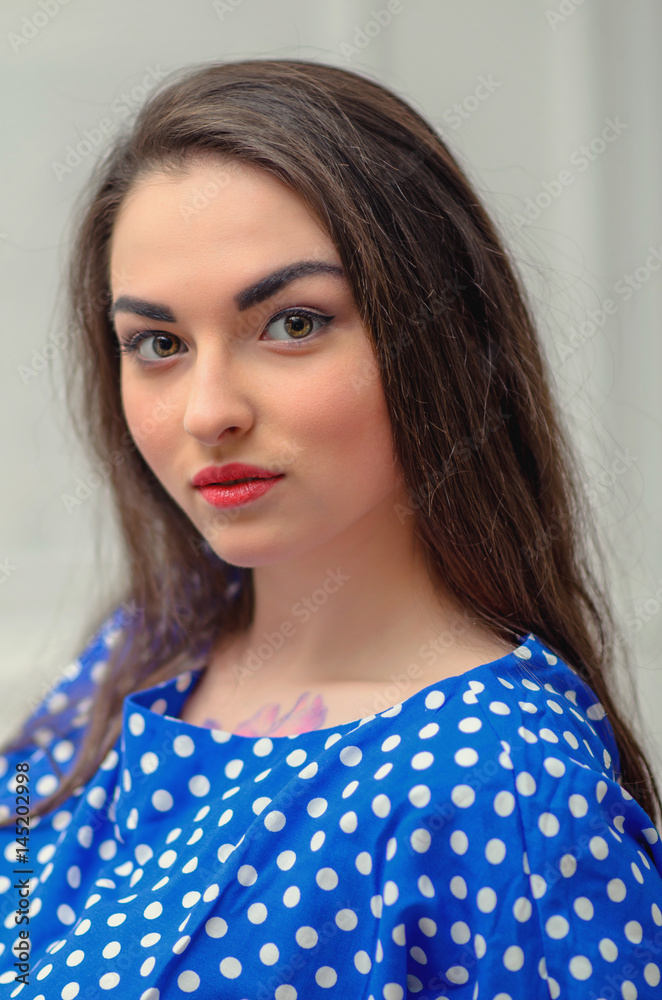 Close-up portrait of young beautiful girl in studio Close-up portrait of young beautiful girl in studio