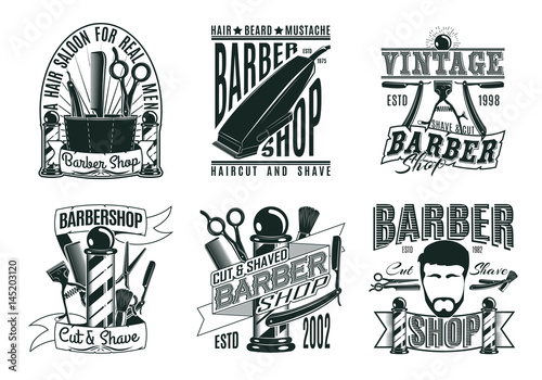 Monochrome Vintage Barber Shop Logos Set