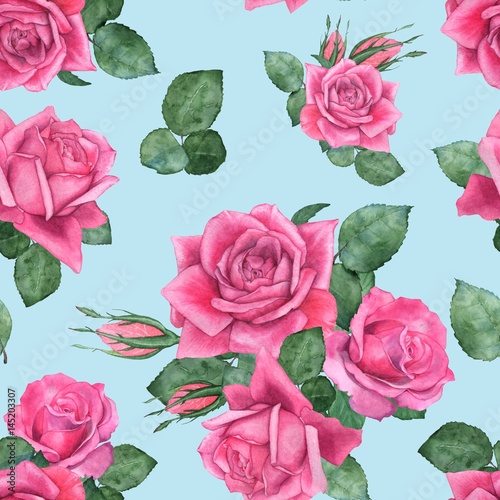 Roses 6. Seamless floral pattern. Watercolor illustration. Hand-drawing