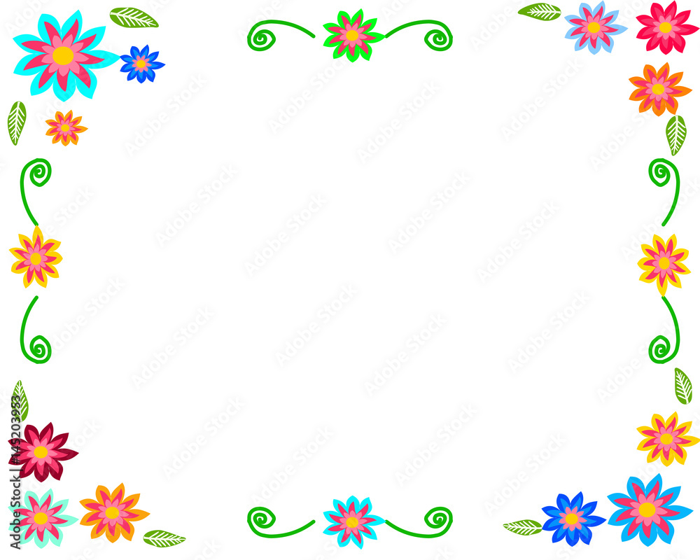 Colorful Spring flower as a border on white background