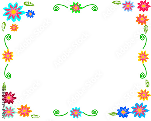 Colorful Spring flower as a border on white background