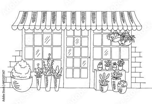 Flower shop graphic black white sketch illustration vector