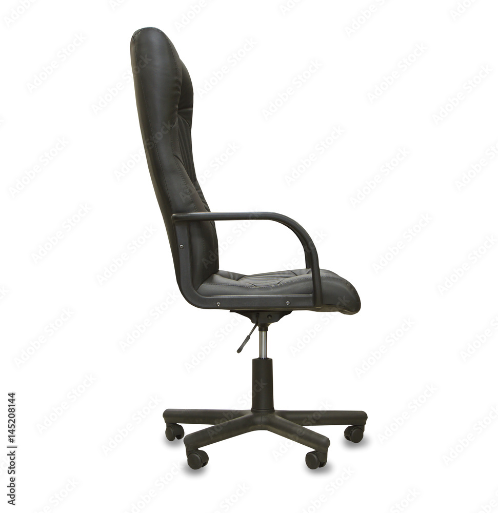 The office chair from black leather. Isolated The office chair from black leather. Isolated