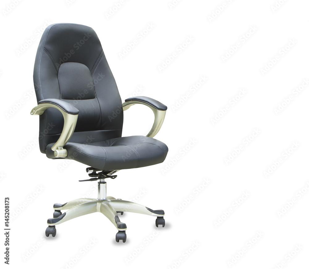 The office chair from black leather. Isolated The office chair from black leather. Isolated