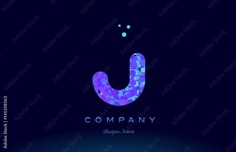 Obraz premium j bubble circle dots pink blue alphabet letter logo icon vector