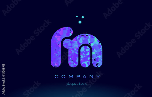fm f m bubble circle dots pink blue alphabet letter logo icon vector