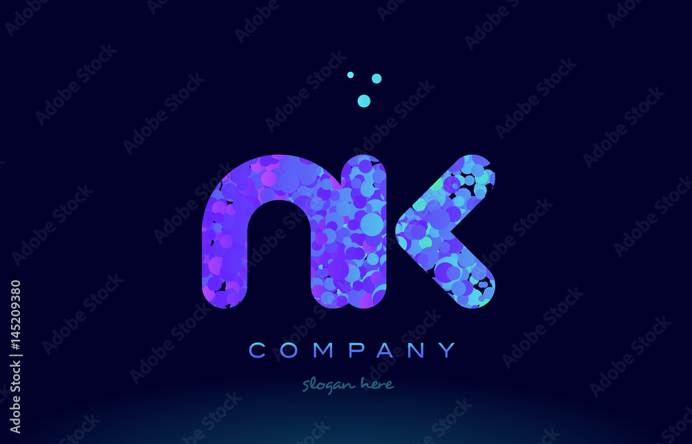 nk n k bubble circle dots pink blue alphabet letter logo icon vector