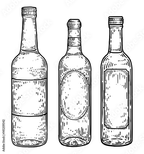 Spirit glass boottle illustration, drawing, engraving, ink, line art, vector