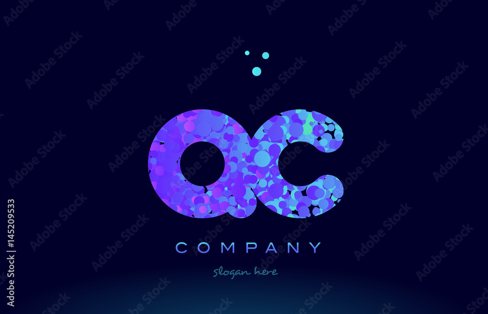 qc q c bubble circle dots pink blue alphabet letter logo icon vector