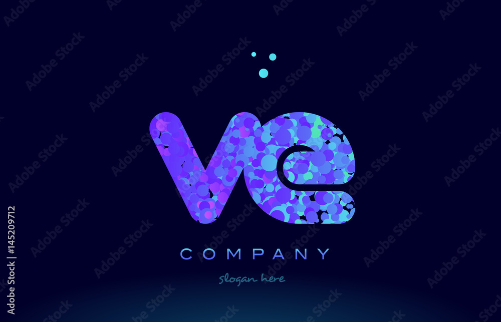 Fototapeta premium ve v e bubble circle dots pink blue alphabet letter logo icon vector