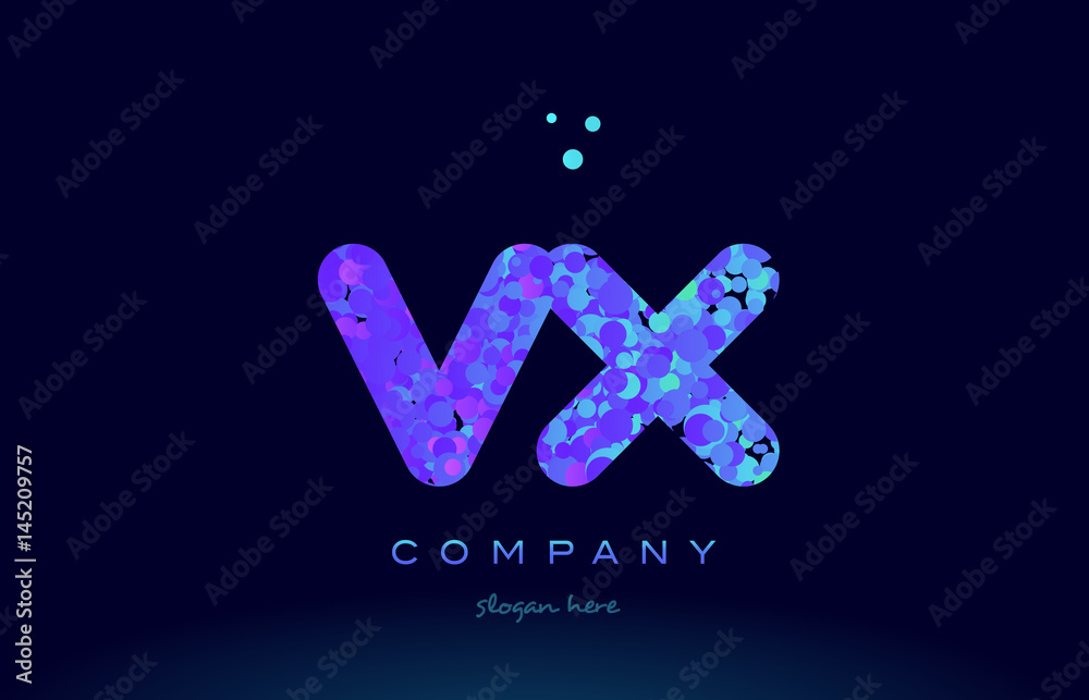vx v x bubble circle dots pink blue alphabet letter logo icon vector