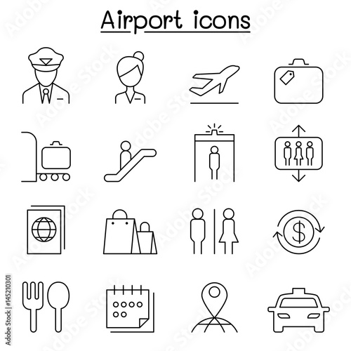 Airport & Aviation icon set in thin line style